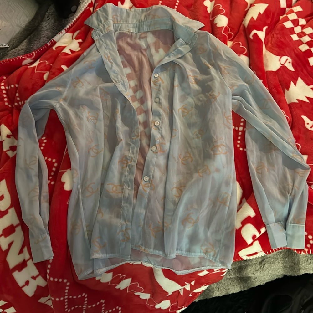 Chanel print collard button up